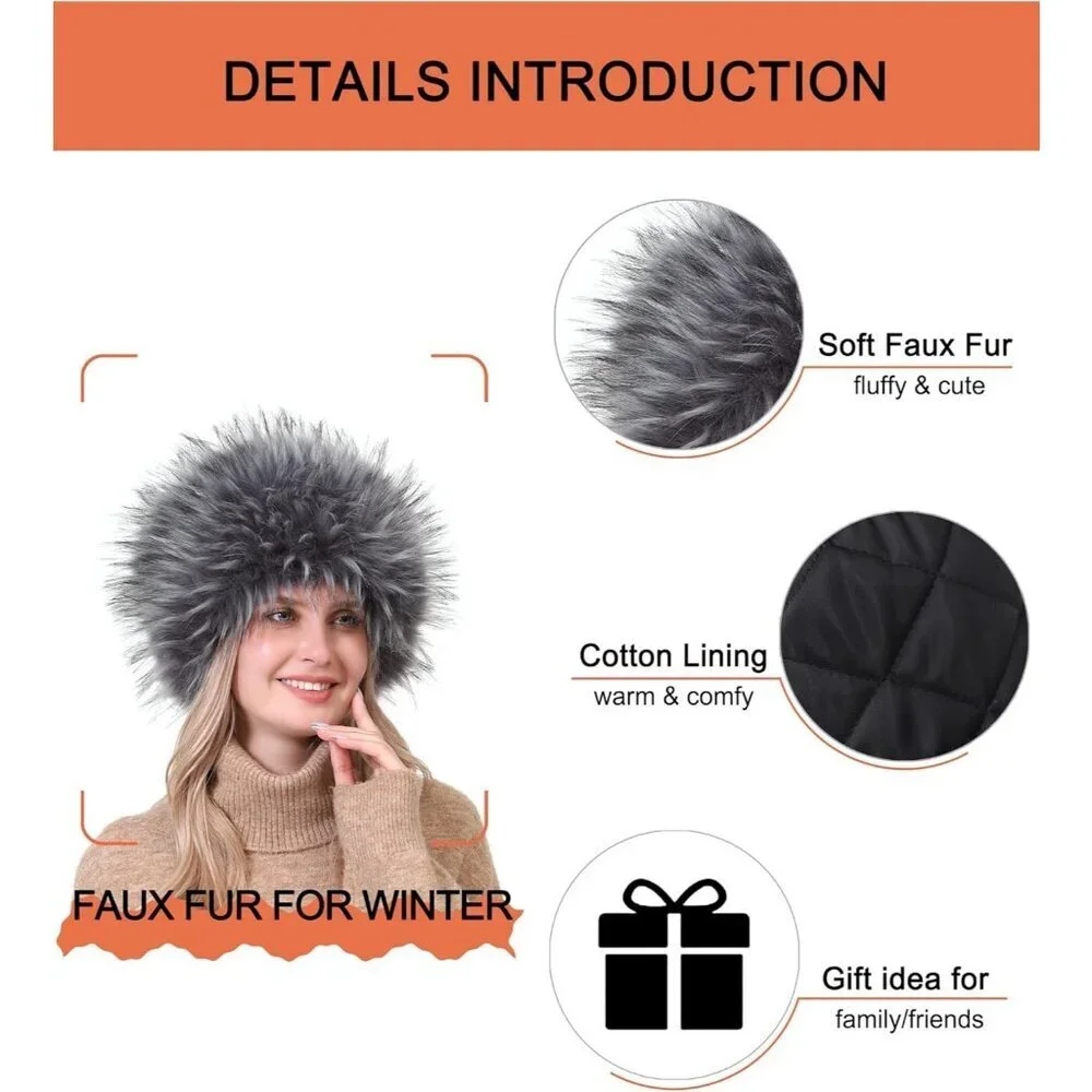 Women Grey With Tips Warm Winter Hat Faux Fur Russian Cossack Style